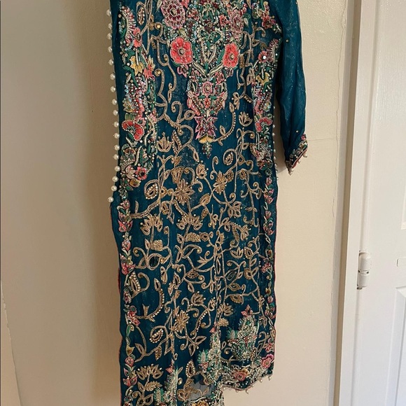 Pakistani wedding formal wear salwar kameez blue medium - Picture 1 of 11